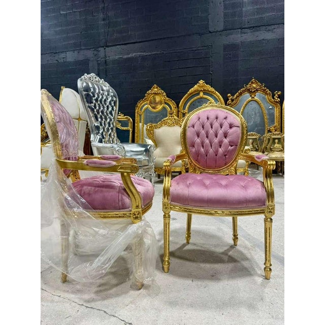 2000 - 2009 Baroque Pink Velvet Chair Set With Gold Leaf Details For Sale - Image 5 of 5