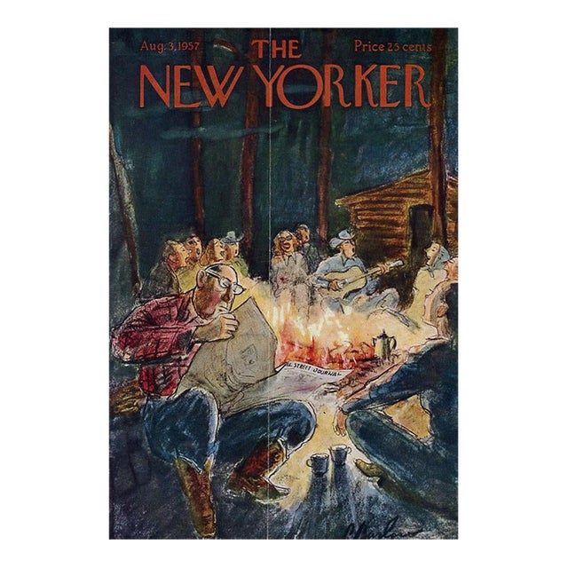 1957 Vintage New Yorker Magazine Cover by Perry Barlow, August 3, Campfire For Sale