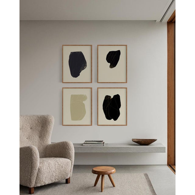 Set of 4 geometric prints 16"x20" size open edition giclee prints. Elegant abstract black and beige figures on beige...
