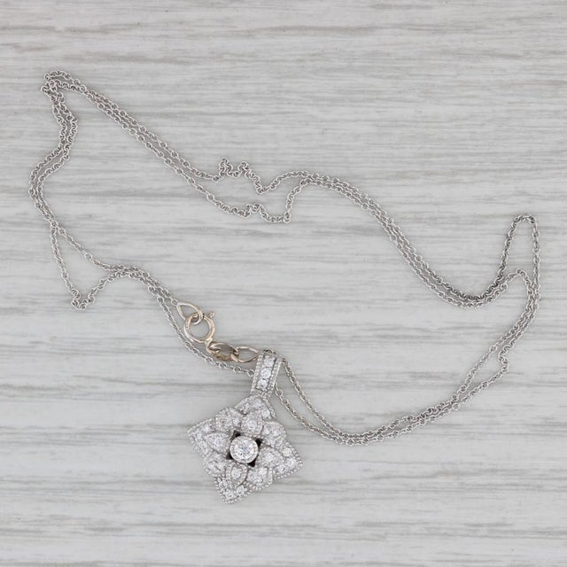 0.30ctw Diamond Flower Cluster Pendant Necklace 14k Gold 17.75" Cable Chain For Sale In Greensboro - Image 6 of 7