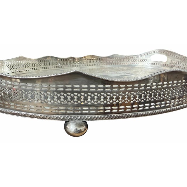 Mid 20th Century Large Regency Style Barker Ellis Silver Footed Gallery Tray For Sale - Image 5 of 6