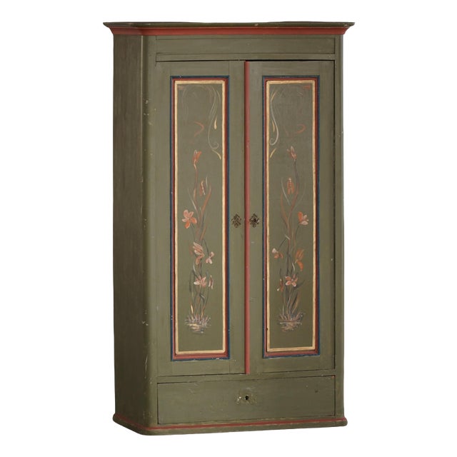 Antique Danish Painted Cabinet with Floral Motifs, 1800s For Sale