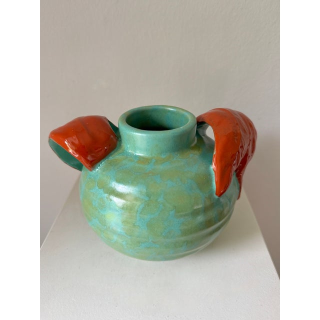 Art Deco Handmade Turquise and Coral Vase from Upsala Ekeby, Sweden, 1930s For Sale - Image 4 of 9