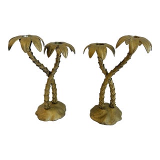 Vintage Godinger Double Crossed Palm Tree Candlesticks- A Pair For Sale