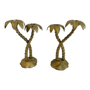 Vintage Godinger Double Crossed Palm Tree Candlesticks- A Pair