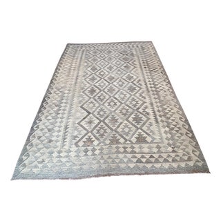 Large Handwoven Wool Kilim Rug with Geometric Pattern, 1990s For Sale