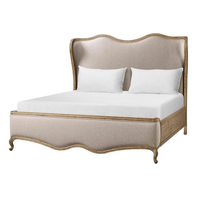 French Provincial Upholstered Oak Bed - US King For Sale