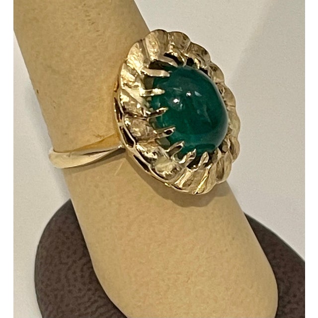 Green 5 Carat Oval Emerald Cabochon 14 Karat Yellow Gold Cocktail Ring For Sale - Image 8 of 8