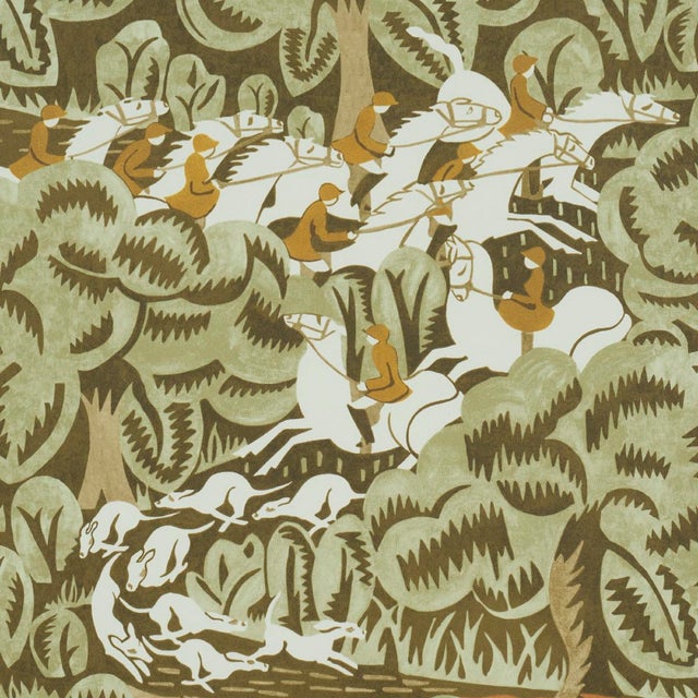 Contemporary SAMPLE - Schumacher x The New Yorker Margaret Schloeman's Fox Chase Wallpaper In Sage & Soft Brown For Sale - Image 3 of 5
