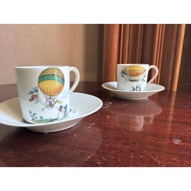 Mid 19th Century, Victorian Revival, Limoges France, Hot Air Balloon Demitasse Cup and Saucer - Pair For Sale - Image 9 of 11