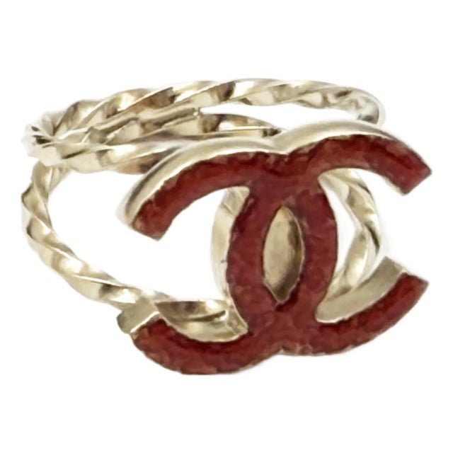 Chanel Red CC Double Twisted Ring, Size 6.75 For Sale