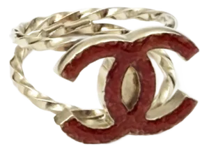Chanel Red CC Double Twisted Ring, Size 6.75