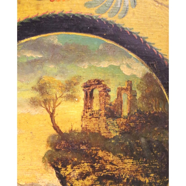 Yellow 19th Century French Hand-Painted Oval Tole Tray With Romantic Ruins Scene For Sale - Image 8 of 10