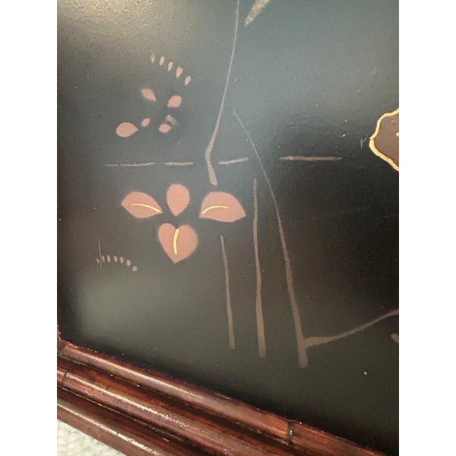 Wood Vintage “Art De Chine” Bamboo and Black Lacquer Tray Attributed to Palecek For Sale - Image 7 of 12