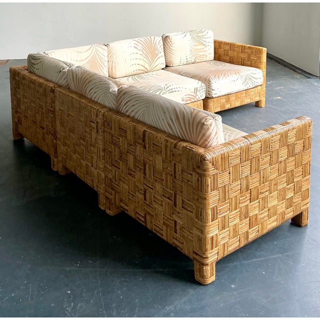 Camel Vintage Boho Woven Rattan Sectional Sofa For Sale - Image 8 of 12