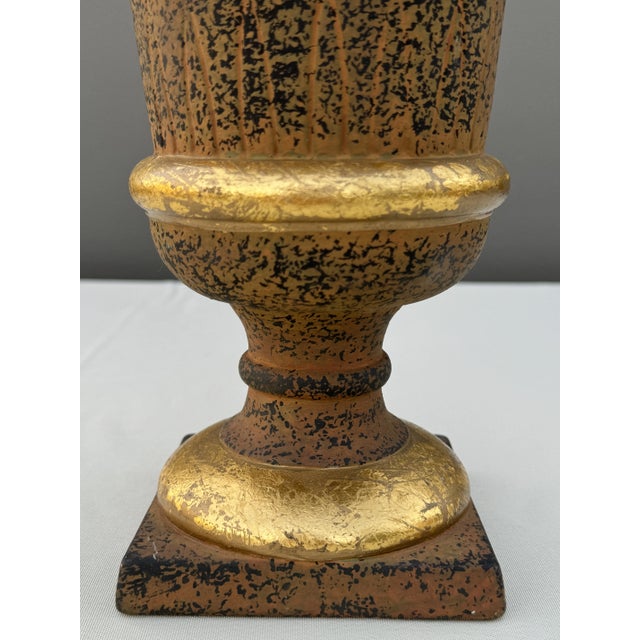 Neoclassical 1960s Italian Hand-Painted Bronze & Gold Tortoise Shell Clay Pottery Urn For Sale - Image 3 of 10