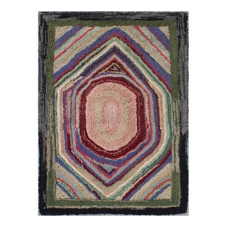 Antique Multicolor American Hooked Rug in Layered Diamond Design & Geometric For Sale