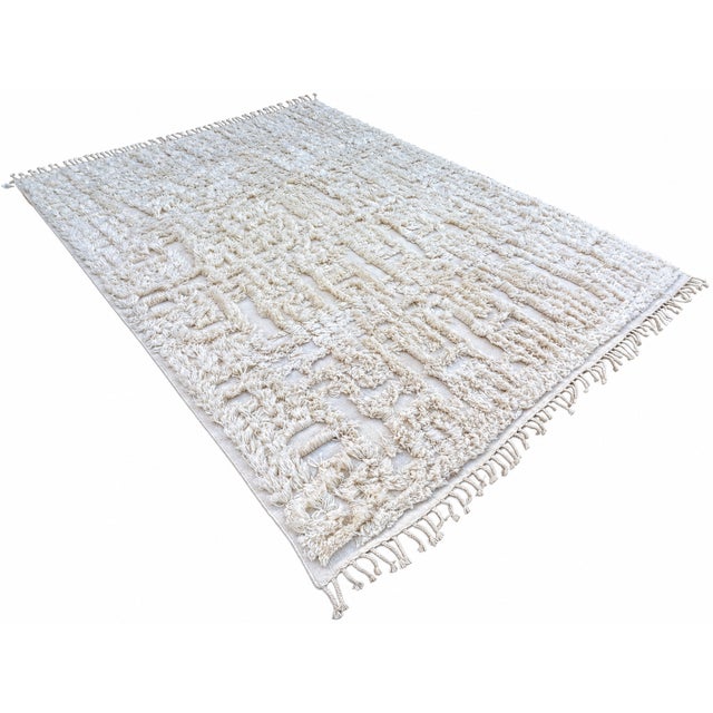 Restoration Hardware Rh Cabila Wool Rug – 9' × 12' Ivory | 87% Wool & 13% Cotton | Hand-Knotted High-Low Construction For Sale - Image 4 of 18