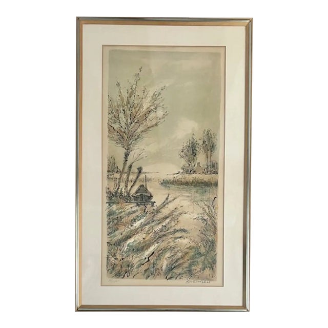 Mid Century French Artist Aime" Daniel Steinlen Lithograph - Boat on a Pond Signed and Numbered For Sale
