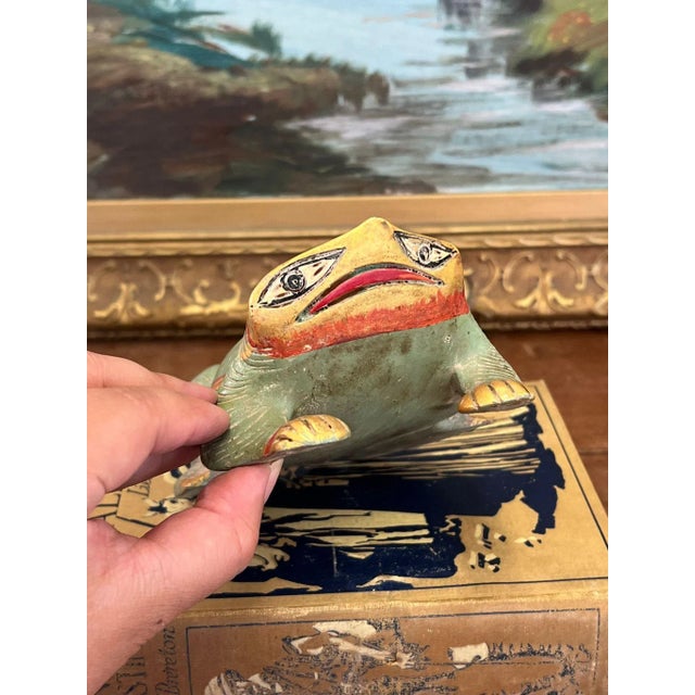 Green Vintage Hand Carved and Hand Painted Wooden Frog Figurine For Sale - Image 8 of 9