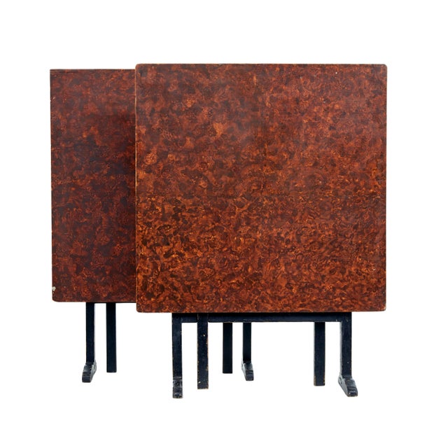 We are pleased to offer this pair of ragwork table in original condition circa 1860. original ragwork painted squared tops...