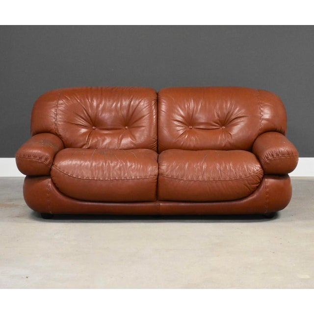Mario Marenco 1970s Brown Leather Sapporo Loveseat Sofa by Mario Marenco For Sale - Image 4 of 11