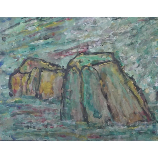 Mid Century Mountain Stream Modernist Landscape by Honora Berg This mid century modernist landscape painting by Honora...