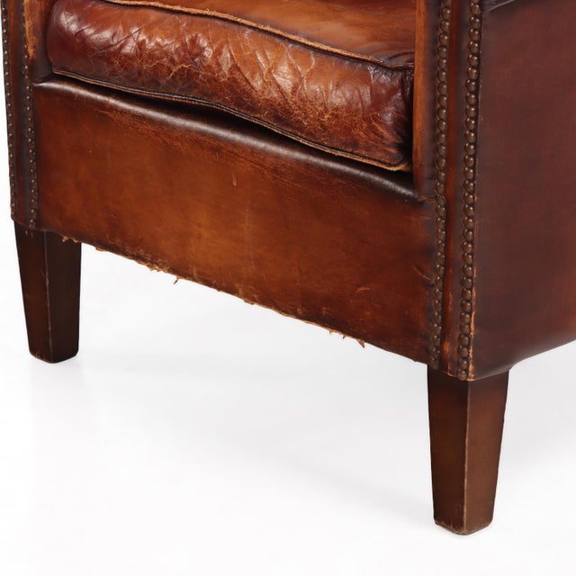 Wood A Dutch Art Deco Style Leather Club Chair, C. 1950. For Sale - Image 7 of 8