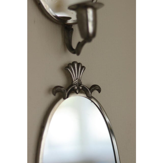 Metal Mid-Century Swedish Pewter Sconces with Mirrors, Set of 2 For Sale - Image 7 of 15