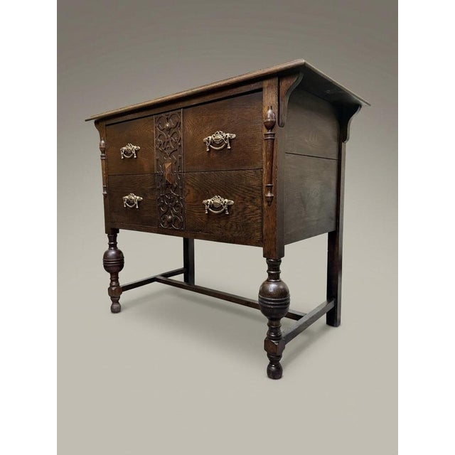 This beautiful English oak chest of drawers is now available for your home. This piece has been lovingly refreshed,...