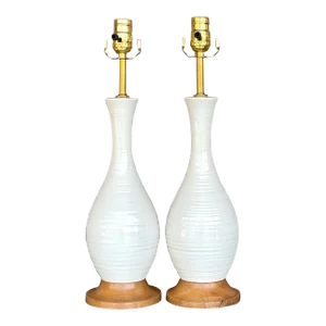 Vintage Late 20th Century Wheel Turned Ceramic Lamps - a Pair
