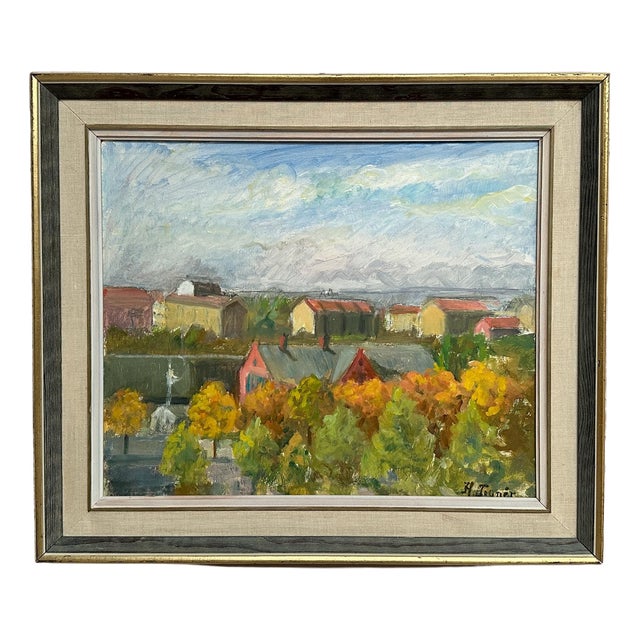 Hedvig Tegnér, Cityscape in Autumn Colors, 1950s, Oil on Canvas, Framed For Sale