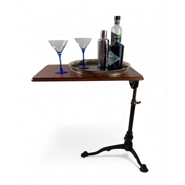 19th Century Antique Cast Iron Drafting Reading Side Table or Desk, Adjustable Lectern With Oak Top & Paw Foot Base For Sale - Image 11 of 12