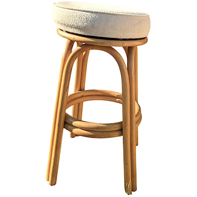 Rattan Double Strand Arched Barstool With Ivory Upholstered Plush Seat, Pair For Sale - Image 9 of 12
