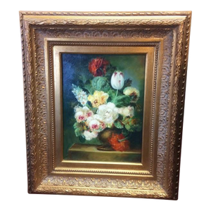 Vintage Floral Still Life, Painting Framed and Signed
