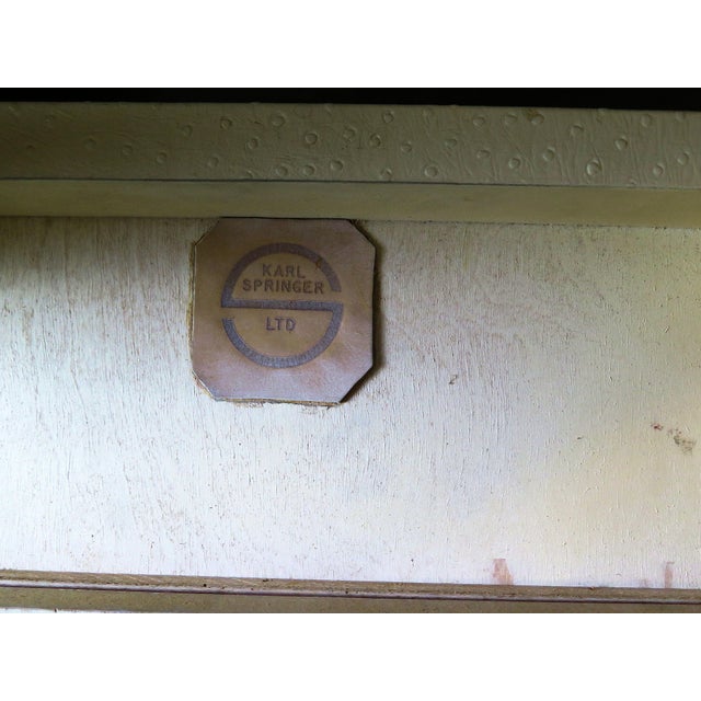Rewind is offering a 1977 Karl Springer 14,000, rare goatskin gaming table with Karl Springer LTD label embossed on a...