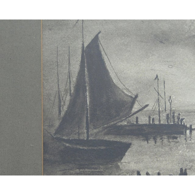 Early 20th Century Antique Nautical Watercolor/Ink on Paper – Signed Harbor Scene in Ornate Frame, Chas. W. Thurmond Stamp For Sale - Image 5 of 10