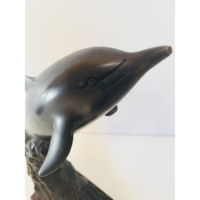Vintage Pair of Bronze Dolphin Bookends, Mid-Century Nautical Sculptural Decor For Sale - Image 11 of 13