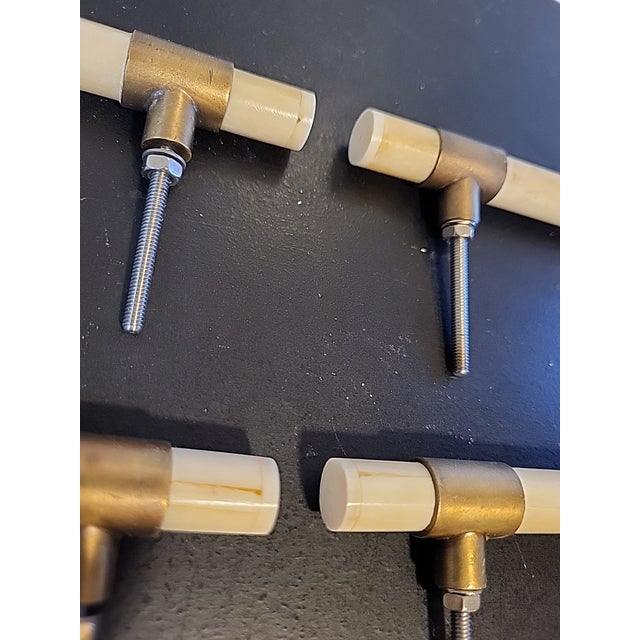 Mid-Century Modern White Quartz & Brass Knobs Drawer Pulls For Sale - Image 3 of 6