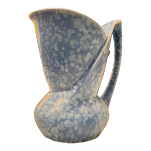 1950s Mid-Century Modern Blue and White Sponge Glass Pottery Pitcher