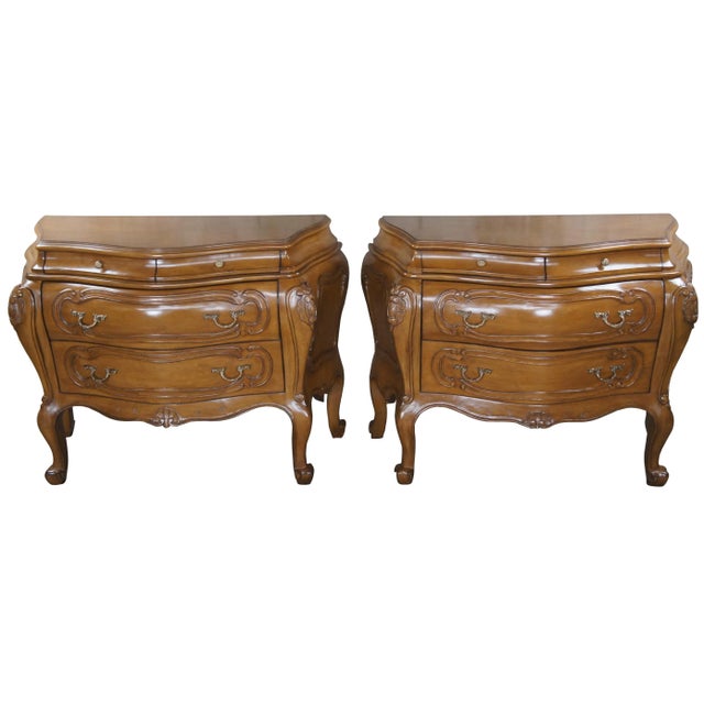 Mid 20th Century 2 Vintage Italian Walnut Serpentine Bow Front Bombe Chests Commodes - Set of 2 For Sale - Image 13 of 13