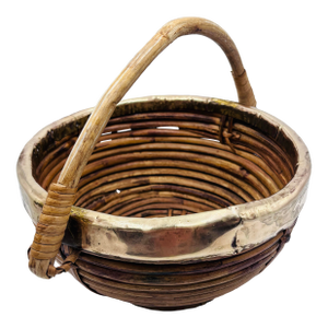 Gabriella Crespi Style Coiled Rattan Bowl With Brass Trim