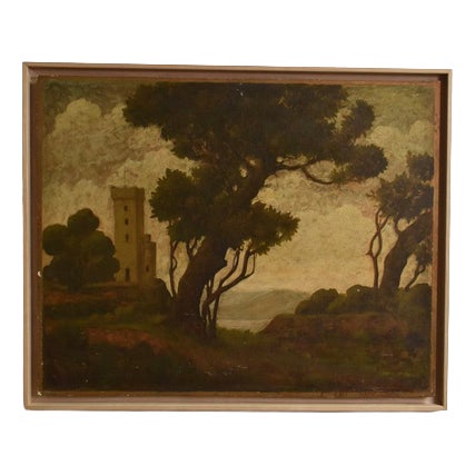 Landscape with Ruins, 1960s, Oil on Panel For Sale