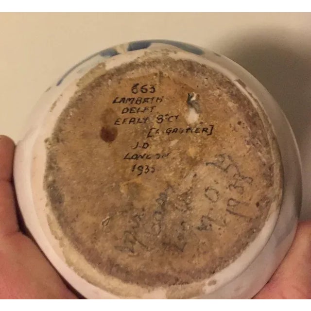 Antique 17th / 18th century Delft tin glaze faience puzzle jug. Measures 6 1/4" tall x 6 1/4" across over handle and...