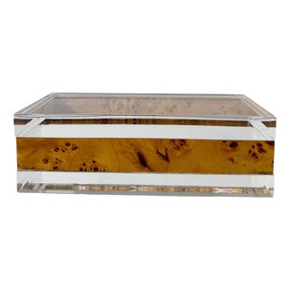 Mid-Century Rectangular Box in Clear Acrylic Glass and Burl Wood, Italy, 1970s For Sale