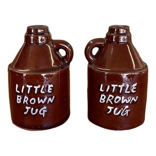 Mid 20th Century Ceramic "Little Brown Jug" Salt and Pepper Shakers - Japan For Sale
