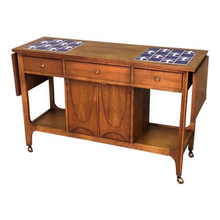Broyhill Brasilia Mid-Century Modern Buffet / Bar Cart With Tile Top For Sale