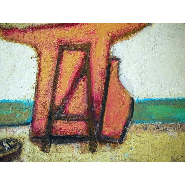 20th Century Warm-Toned Abstract Modern Village by the Ocean With Boats Landscape by David Adickes For Sale - Image 13 of 14