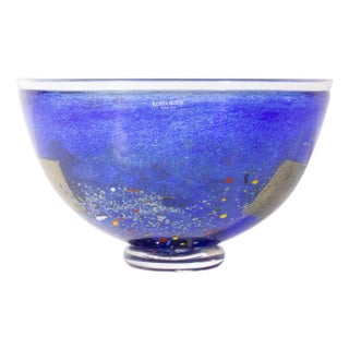 Bertil Vallien Kosta Boda “Satellite” Blue Glass Bowl For Sale