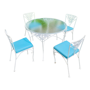 Vintage Wrought Iron Patio Table & 4 Chairs